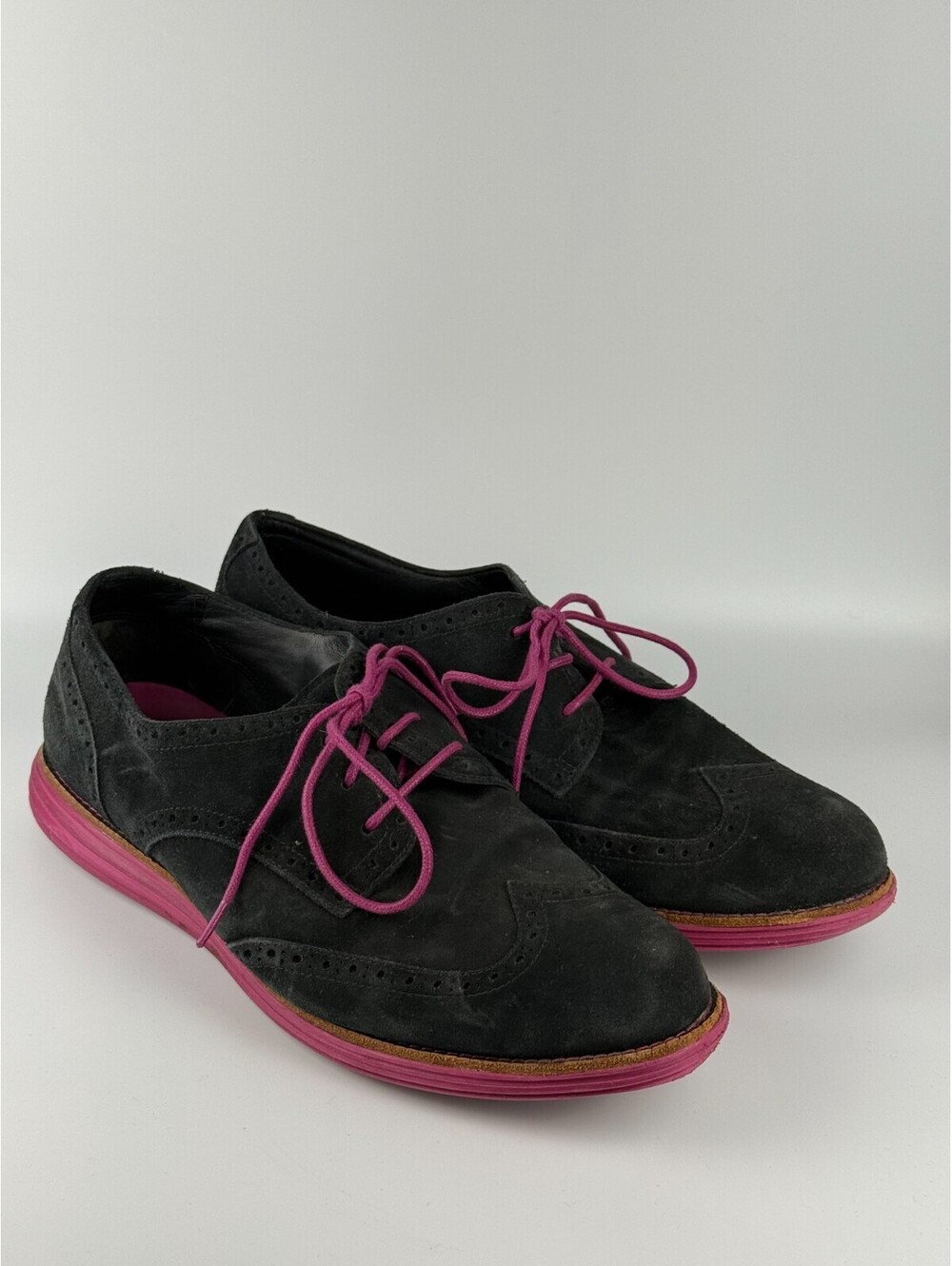 Cole Haan Lunargrand Womens Black Pink Wingtip Shoes Oxford Lace Up Size 10.5